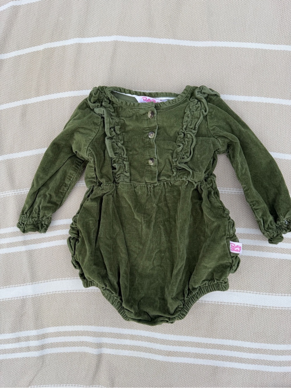 Ruffle Butts Olive Green Corduroy Ruffle One-Piece
